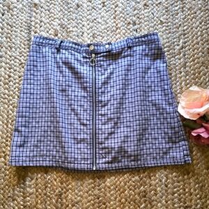 Plaid Zipper Front Skirt - Blue